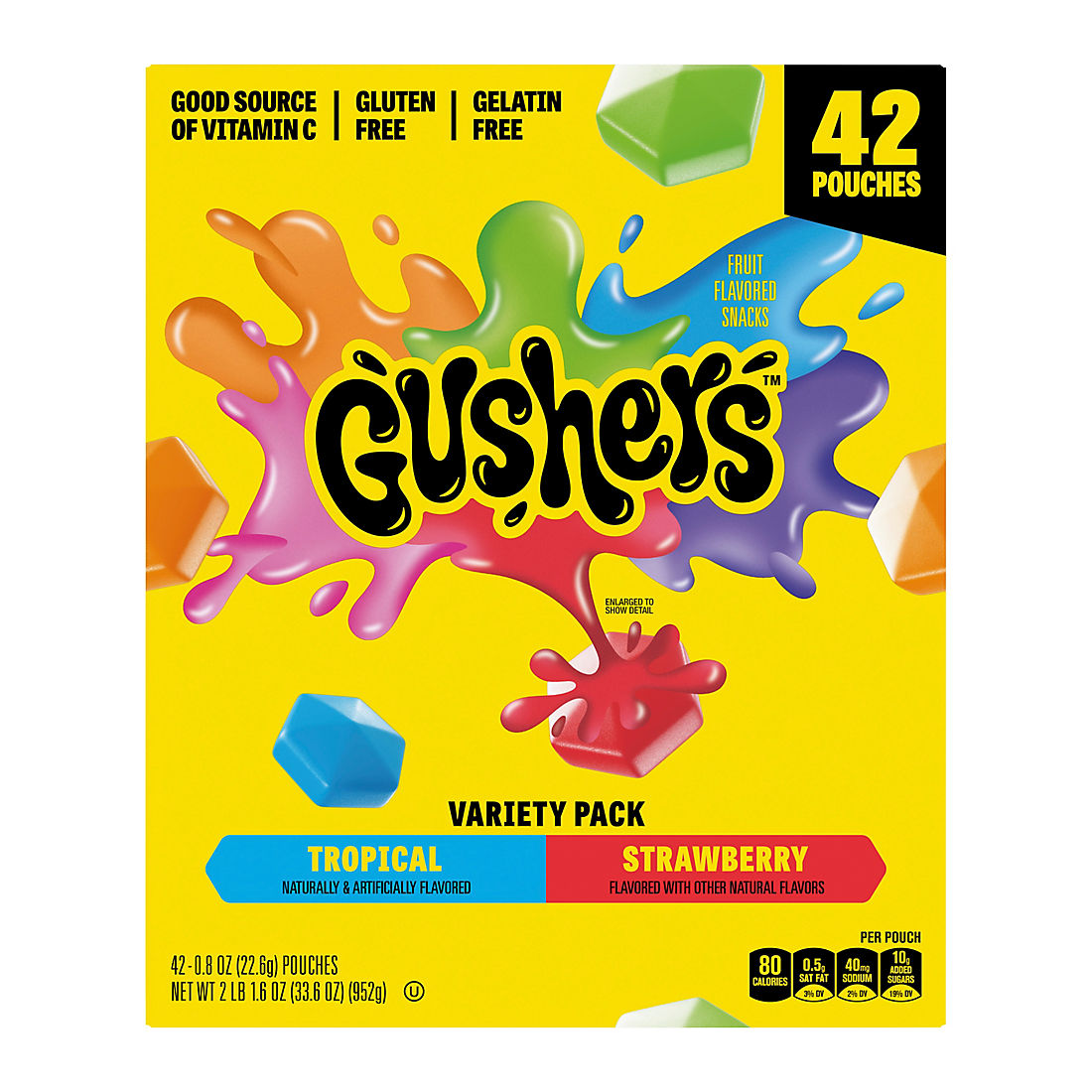 Gushers Strawberry Splash and Tropical Flavor Fruit Snacks, 42 ct. 2.2 LBS