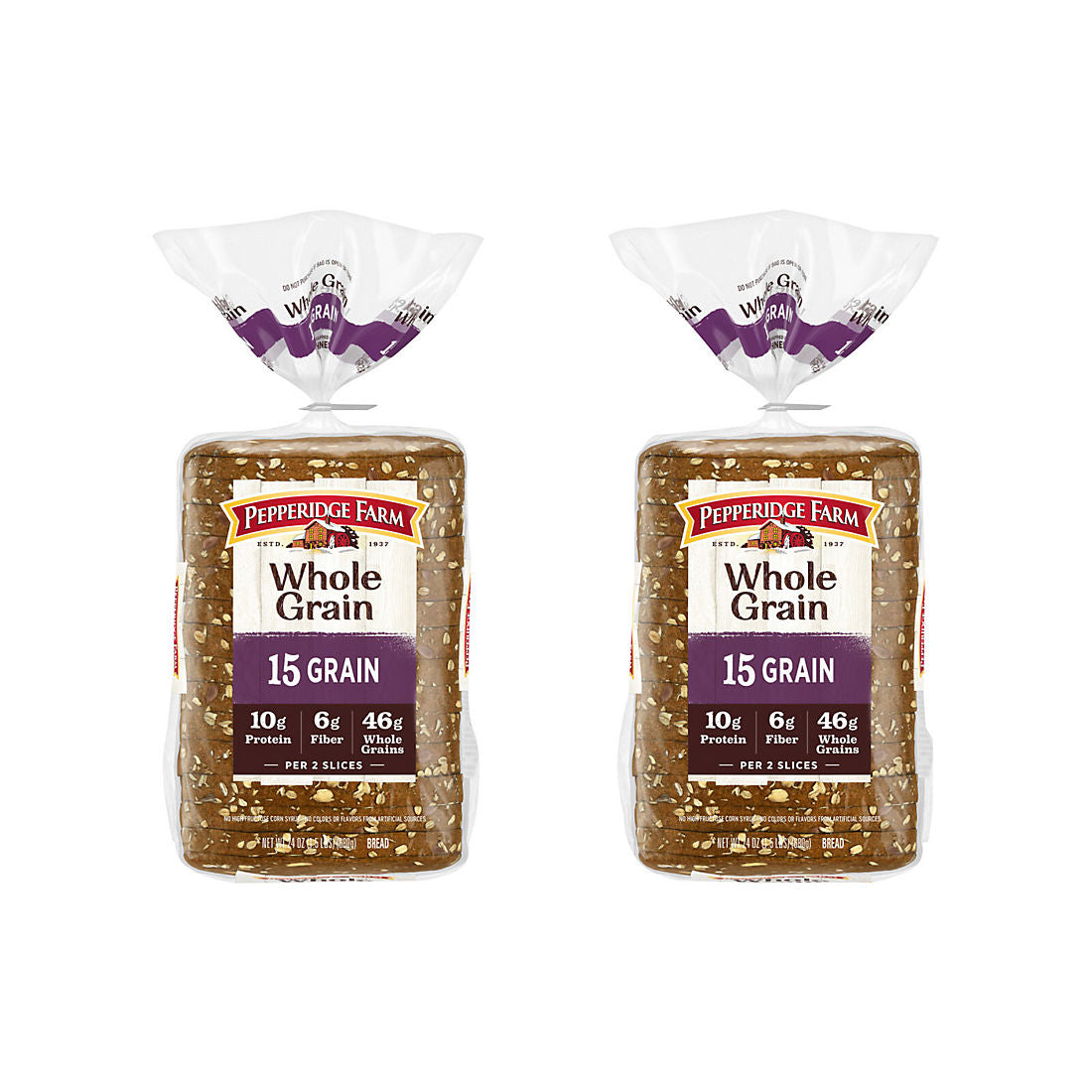 Pepperidge Farm Whole Grain 15 Grain Bread, Loaf, 2 pk./3 LB
