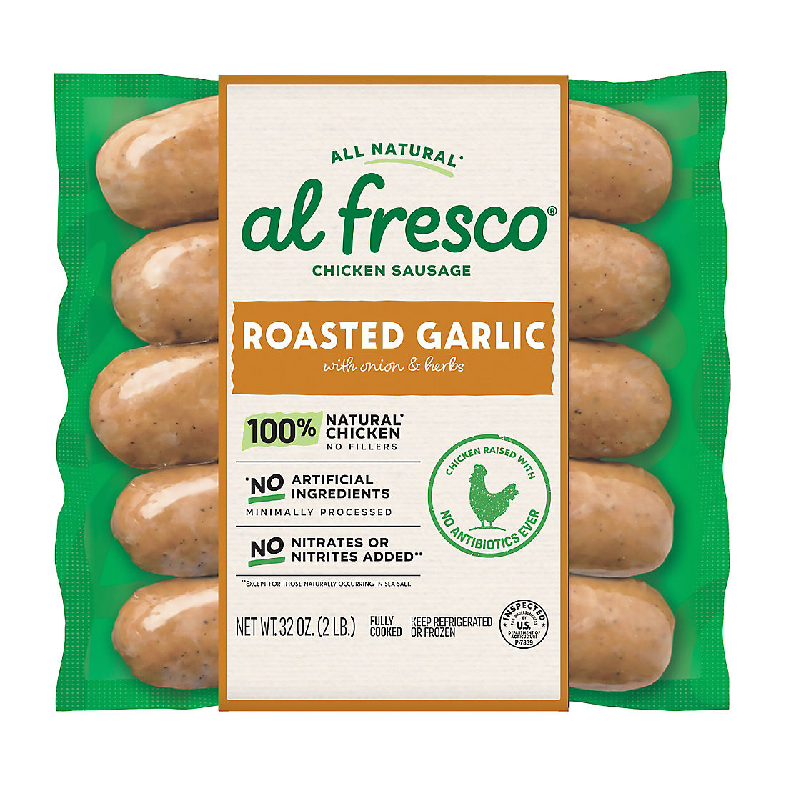 Al Fresco Roasted Garlic Chicken Dinner Sausage, 2 lbs.