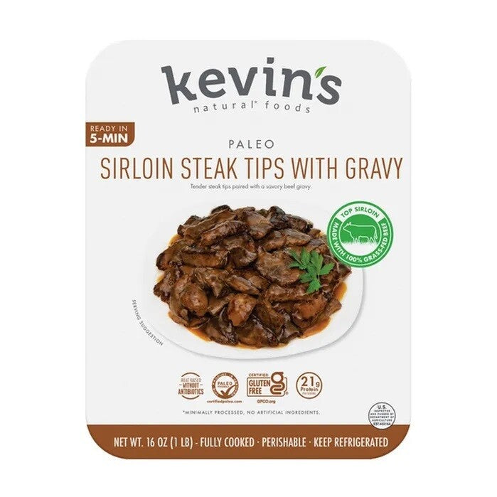 Kevin's Natural Foods Sirloin Steak Tips with Gravy, Fully Cooked Refrigerated Entree, 16 oz W $11