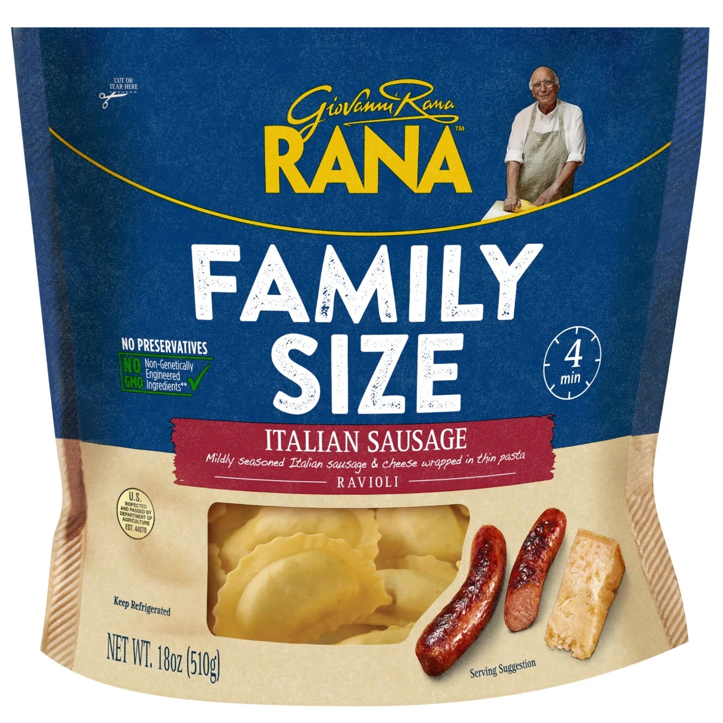 Giovanni Rana Homestyle Ravioli Italian Sausage Premium Filled Italian Pasta Bag (Family Size, 18oz)