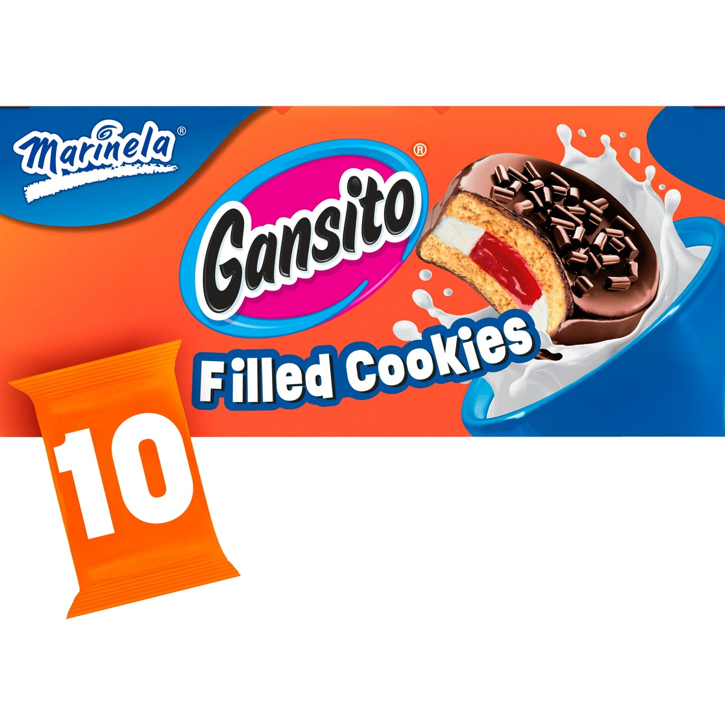 Marinela Gansito Strawberry and Crème Filled Cookies, 10 packs, Cookies, 14.8 oz Multipack