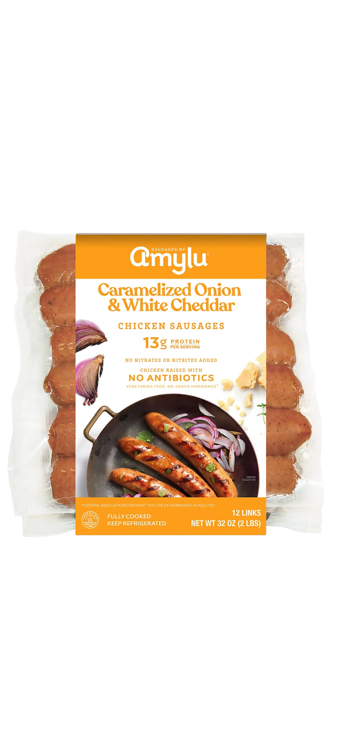 Amylu Foods Caramelized Onion & White Cheddar Chicken Sausage, 2 lbs.