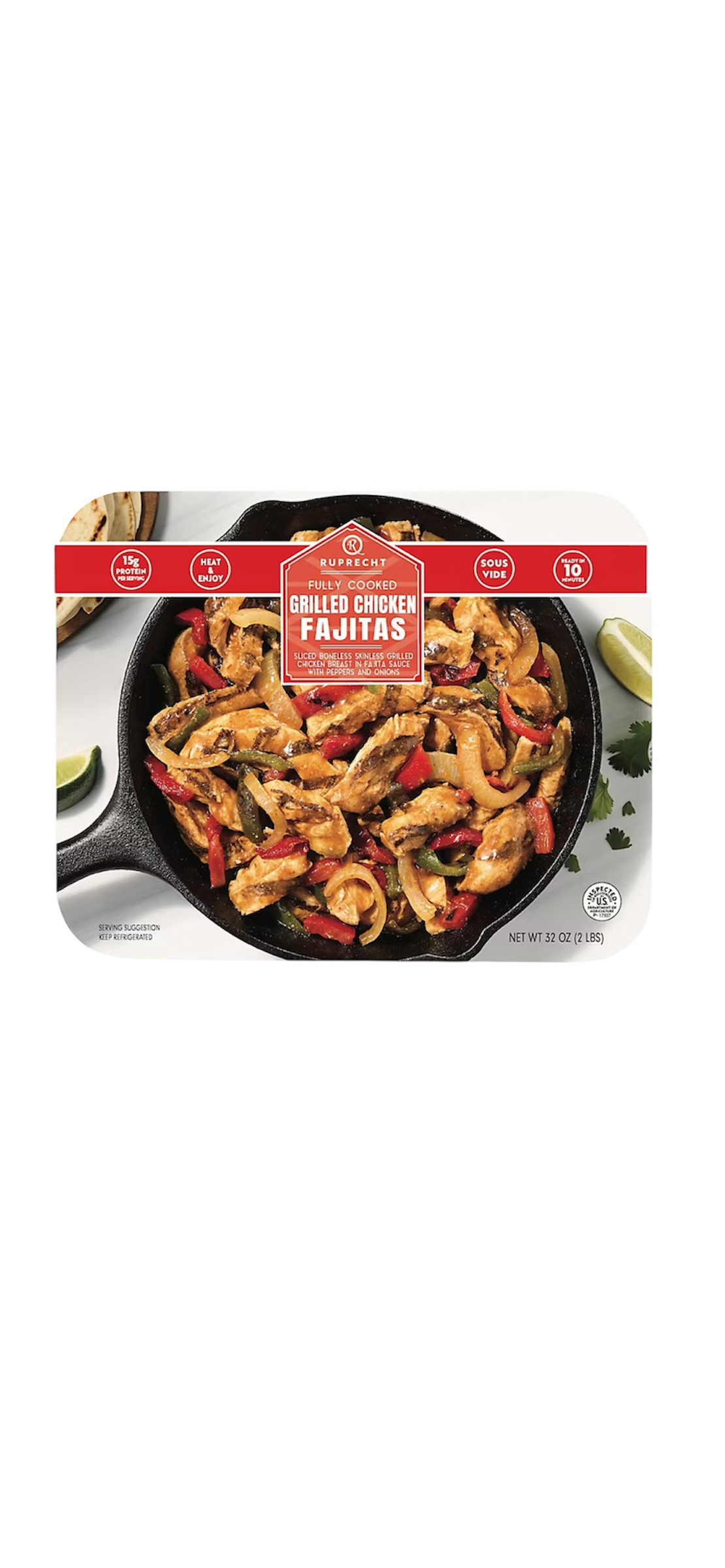 Ruprecht Fully Cooked Grilled Chicken Fajitas, Chicken in Fajita Sauce with Peppers and Onions, 2 lbs.