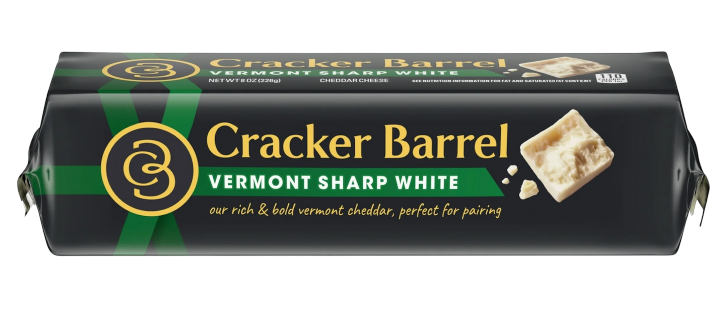 Cracker Barrel Vermont Sharp White Cheddar Cheese, 8 oz Block