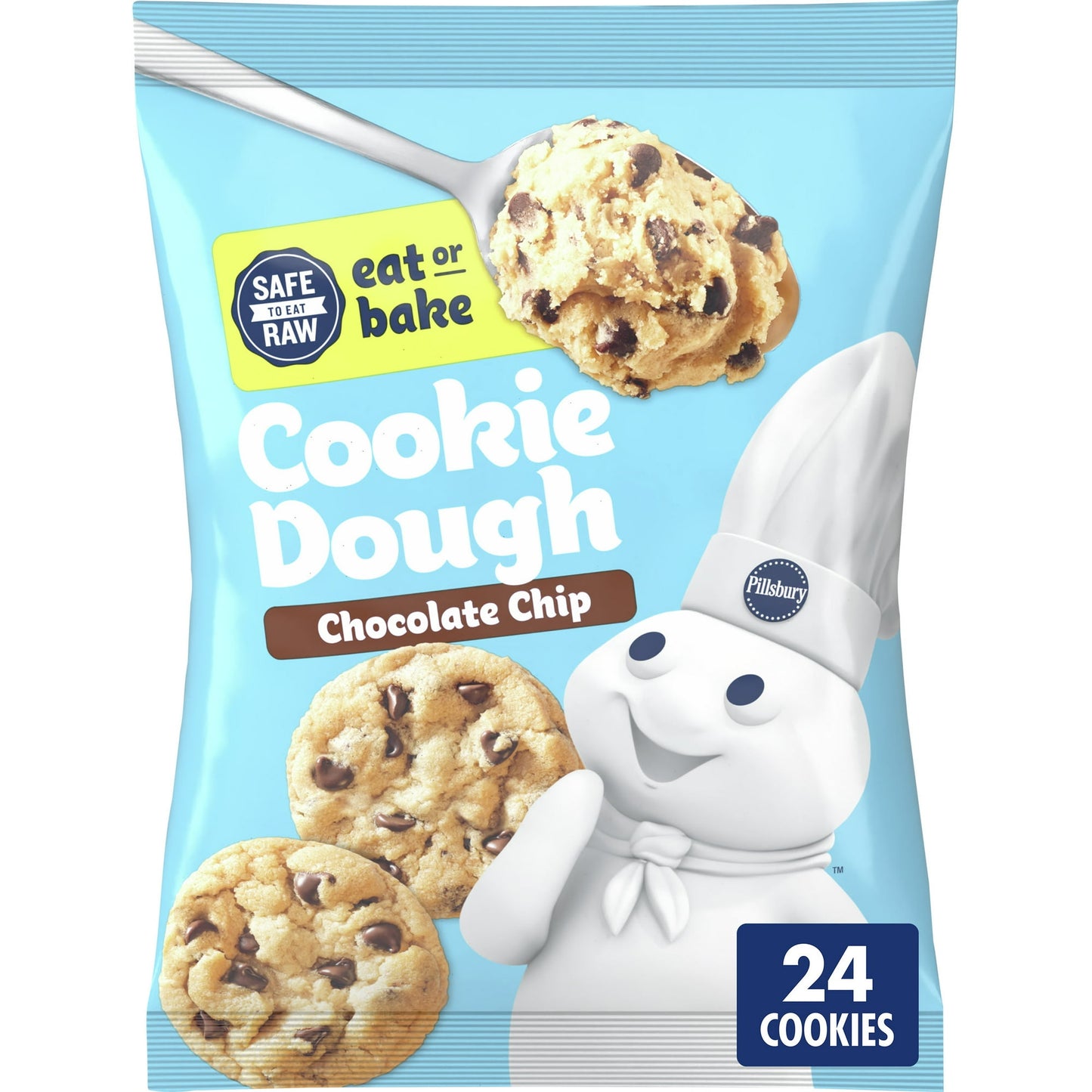 Pillsbury Ready to Bake Refrigerated Chocolate Chip Cookie Dough, 24 Cookies, 16 oz