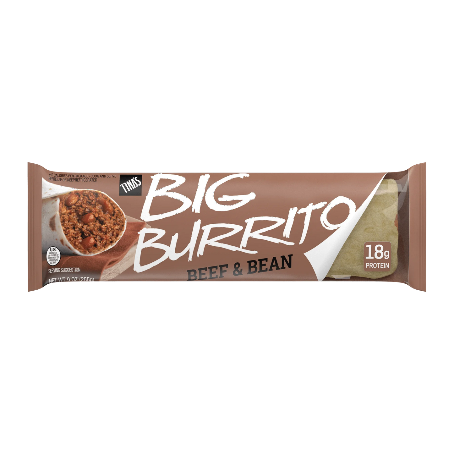 Tina's Big Burrito Beef & Bean, Packaged Burrito, 9 oz, 1 Count