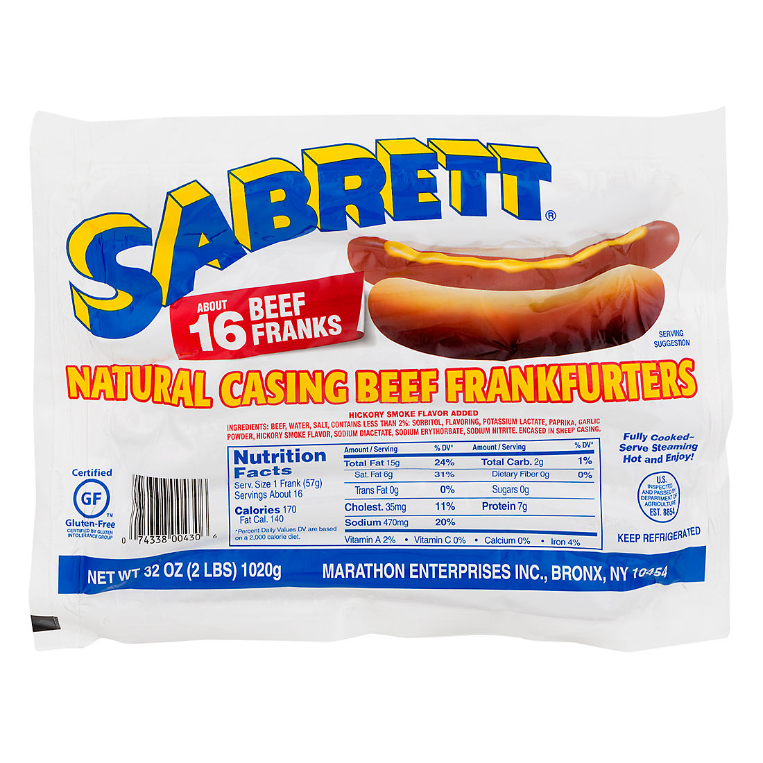 Sabrett Natural-Casing Beef Frankfurters, 16 ct.