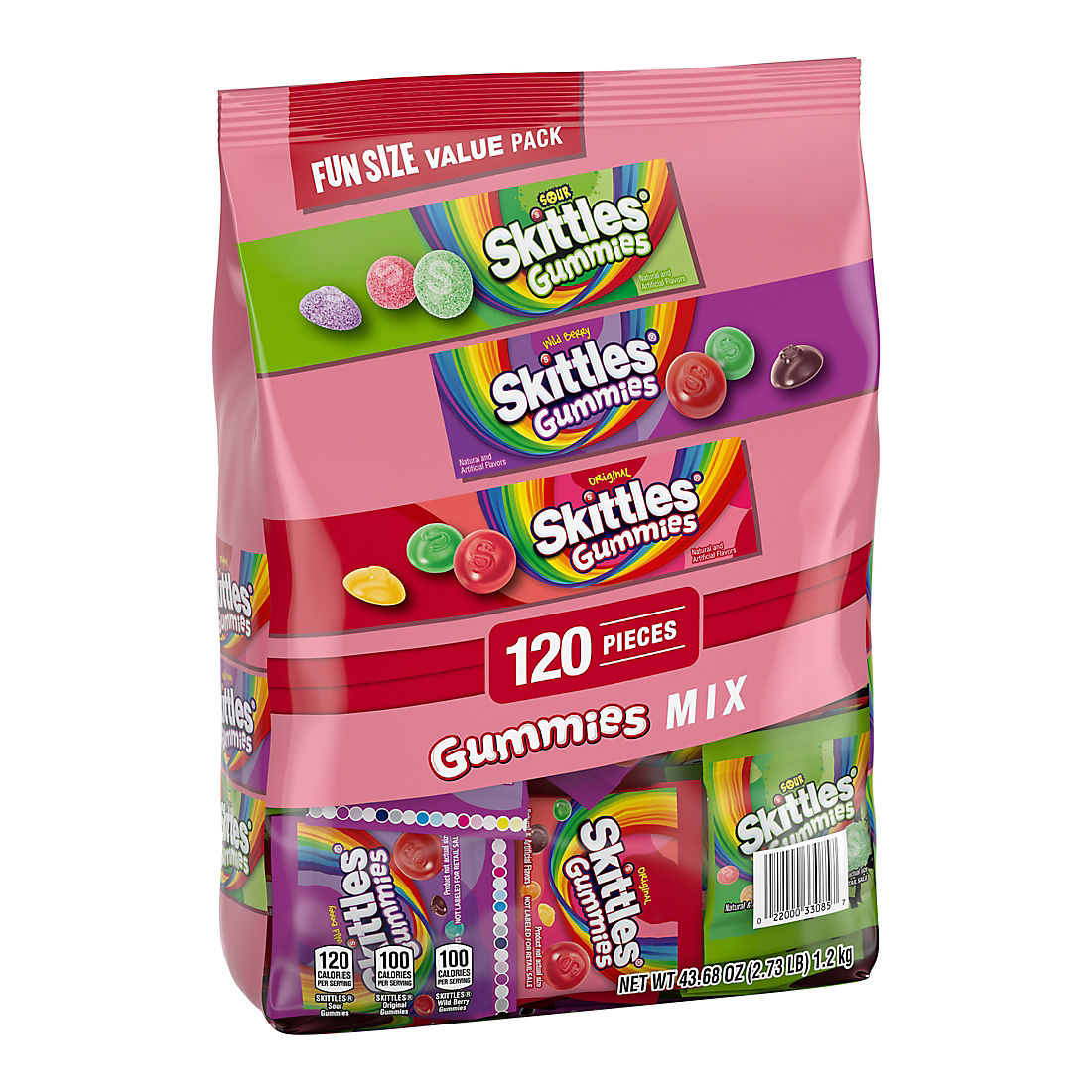 Skittles Gummies Fun Size Candy Variety Pack, Bulk Bag, 120 CT.  2.8 LB