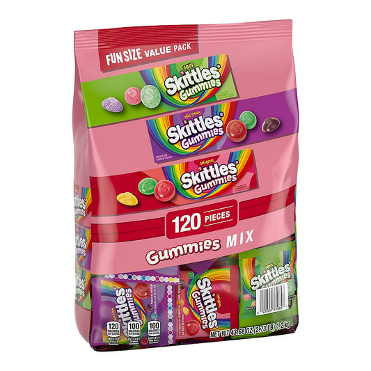 Skittles Gummies Fun Size Candy Variety Pack, Bulk Bag, 120 CT.  2.8 LB