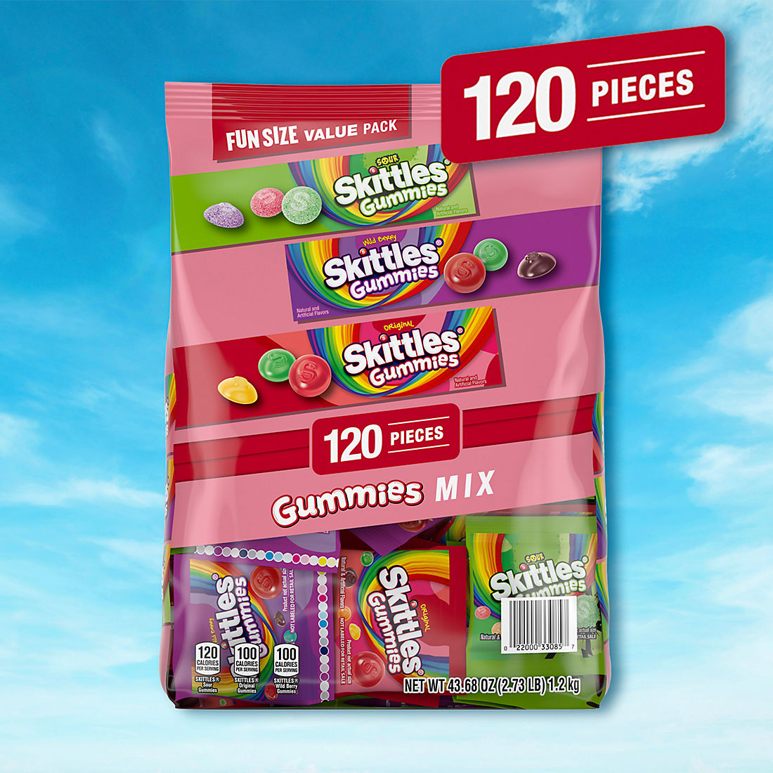Skittles Gummies Fun Size Candy Variety Pack, Bulk Bag, 120 CT.  2.8 LB