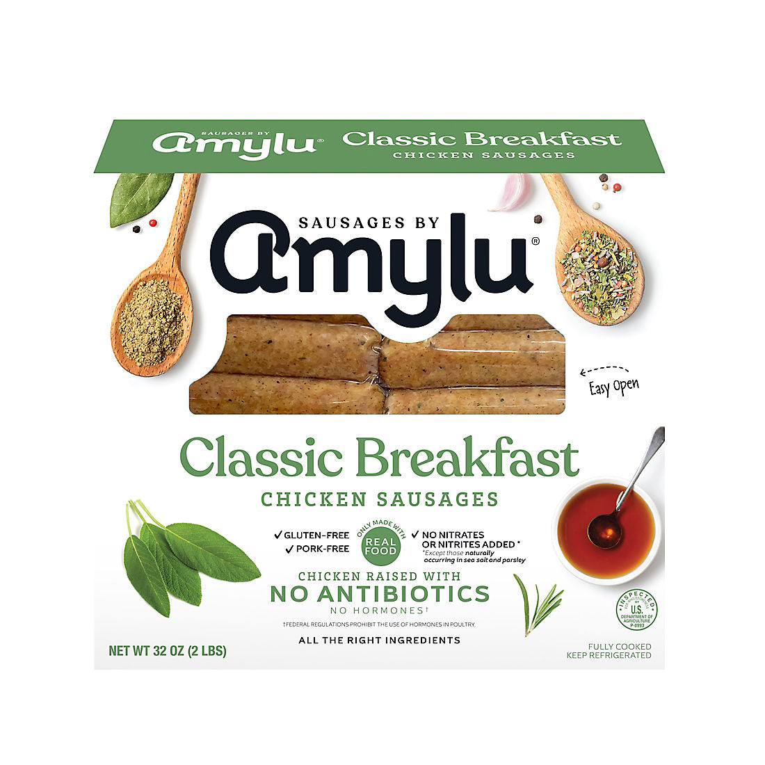 Amylu Foods Classic Breakfast Chicken Sausage Links, 2 LB.