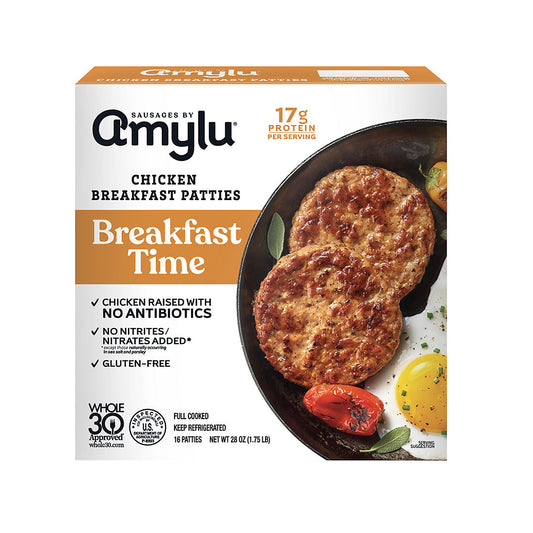 Amylu Foods Breakfast Time Chicken Breakfast Patties, Fully Cooked, Heat And Serve, 17g Protein, 28 oz.