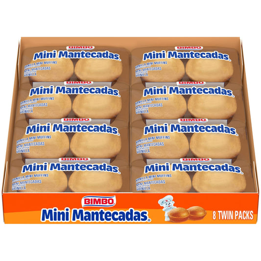 Bimbo Mini Mantecadas Vanilla Muffins, 8 twin packs, Mini Muffins, 17.64 oz Tray
