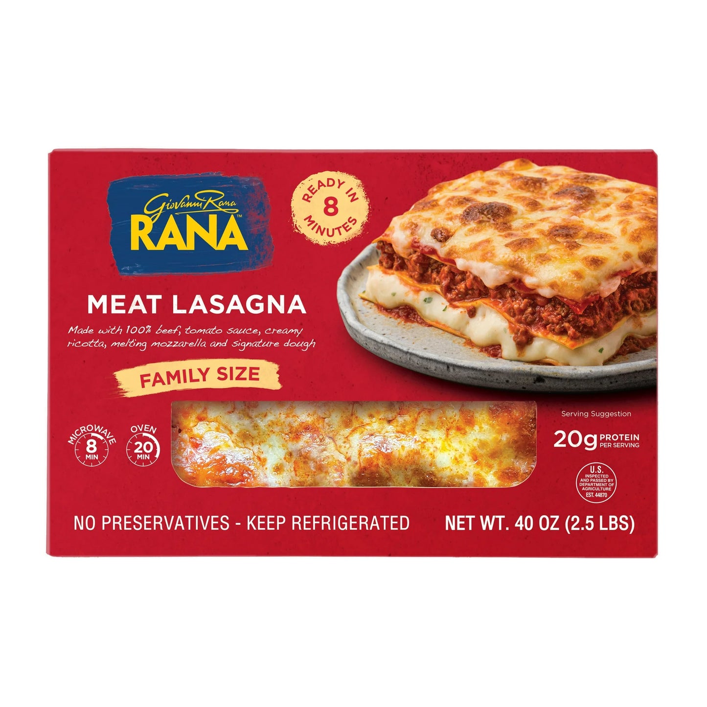 Giovanni Rana Homestyle Lasagna Meat Premium Prepared Entree Tray (Family Size, 40oz, Fresh)