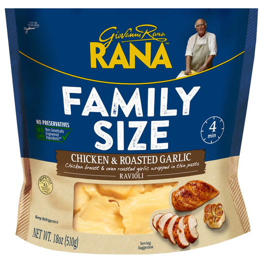 Giovanni Rana Ravioli Chicken Roasted Garlic Filled Italian Pasta Bag (Family Size, 18oz, Fresh), Refrigerated W 8.58