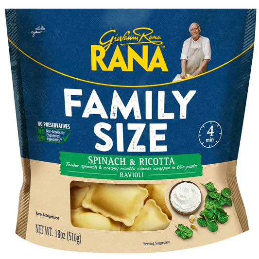Giovanni Rana Ravioli Spinach Ricotta Premium Filled Pasta Bag (Family Size, 18oz), Refrigerated W