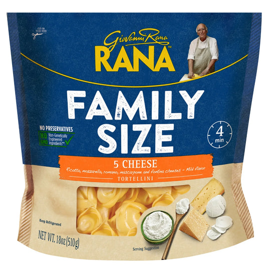 Giovanni Rana Tortellini 5 Cheese Premium Flat Cut Pasta Bag (Family Size, 18oz), Refrigerated W