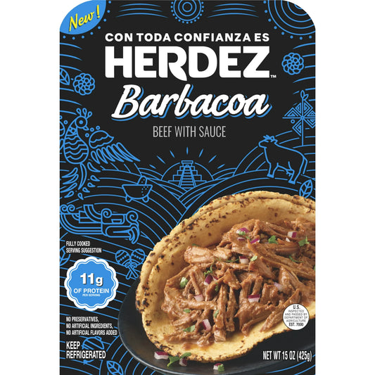 HERDEZ Barbacoa Slow Cooked Beef, Microwaveable Entrée, 8 Servings, 15 oz Plastic Tray