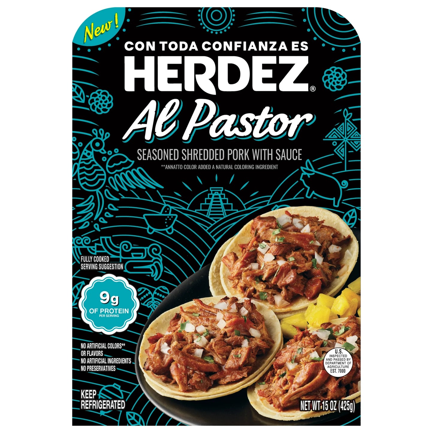 HERDEZ Al Pastor Slow Roasted Seasoned Shredded Pork, Microwaveable Entrée, 15 oz Tray