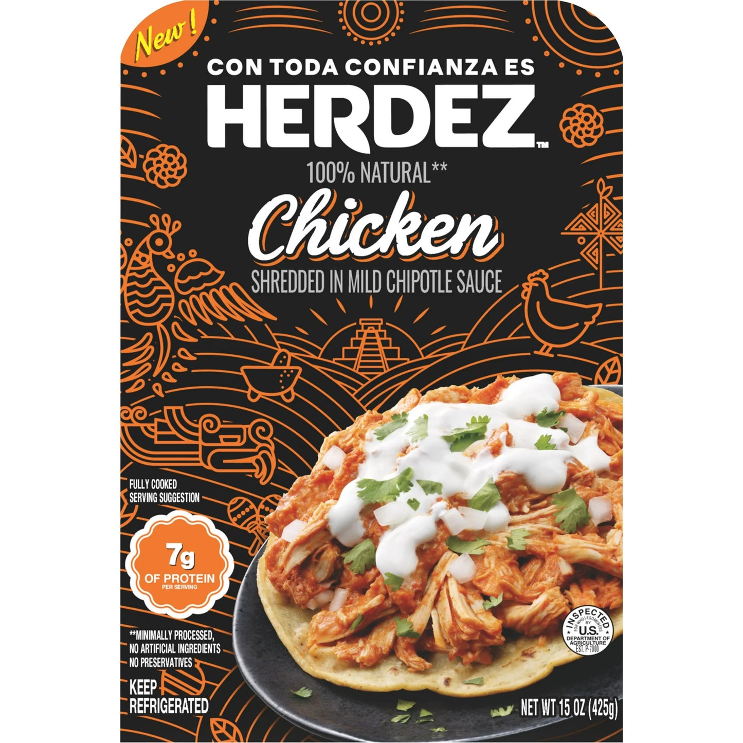 HERDEZ Shredded Slow Cooked Chicken, Microwaveable Entrée, 15 oz Tray