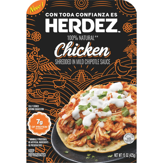 HERDEZ Shredded Slow Cooked Chicken, Microwaveable Entrée, 15 oz Tray