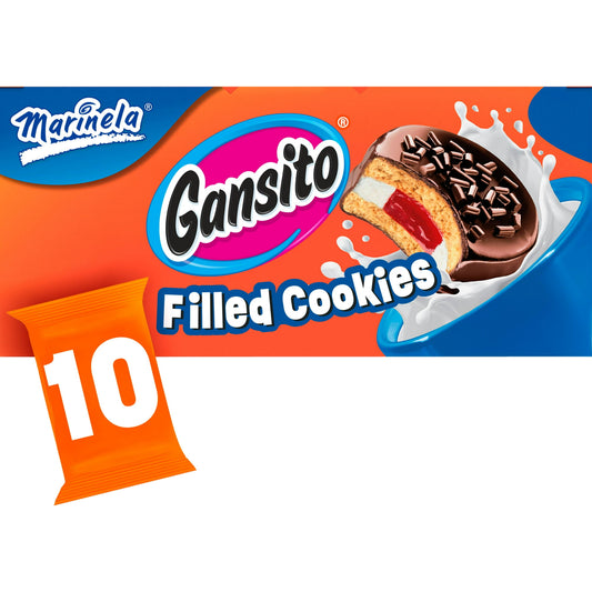 Marinela Gansito Strawberry and Crème Filled Cookies, 10 packs, Cookies, 14.8 oz Multipack