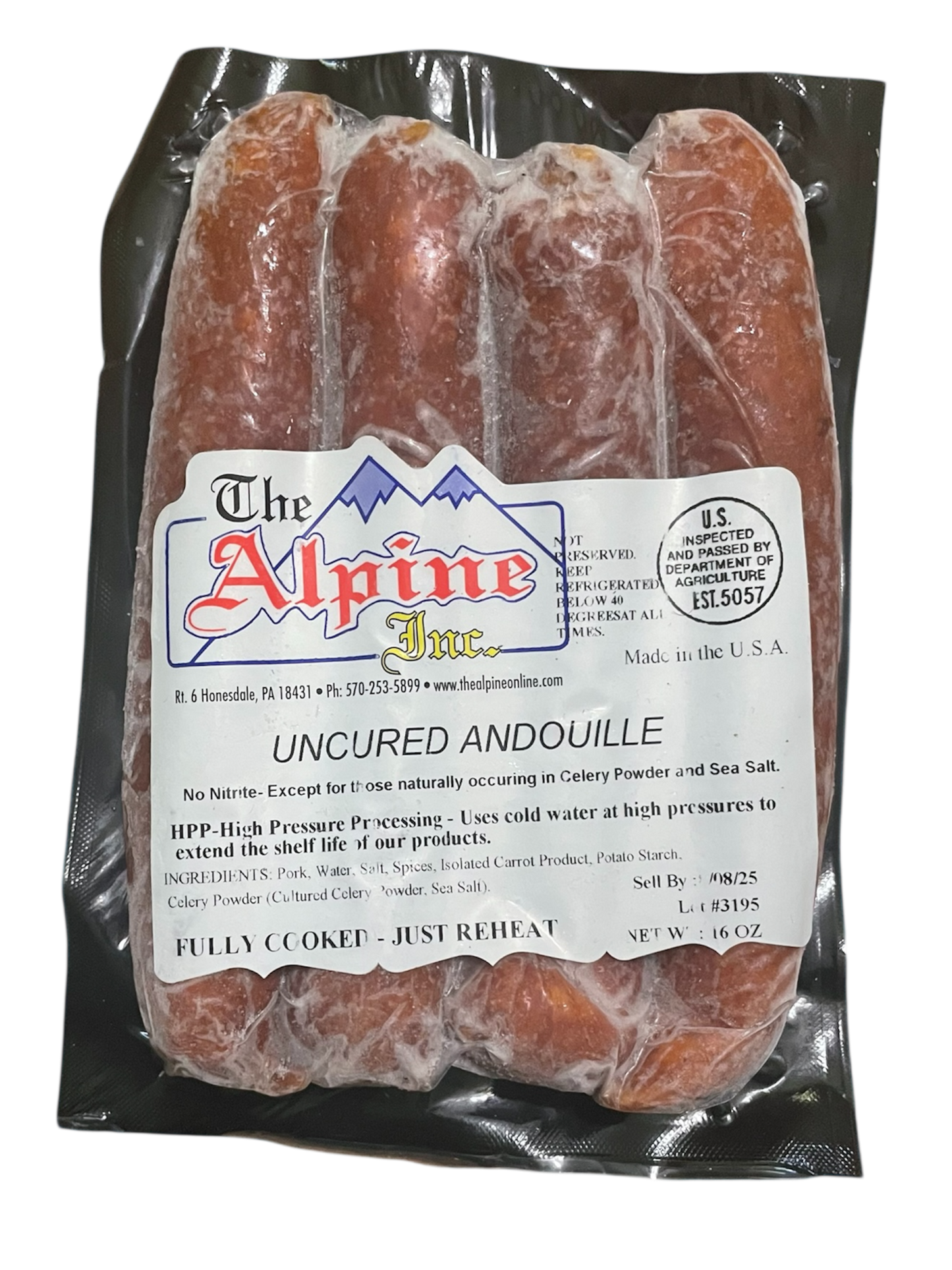 THE ALPINE ANDOUILLE PORK SAUSAGE 16. OZ