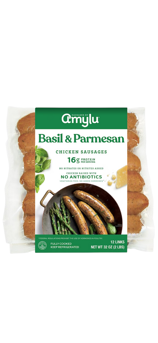Amylu Foods Basil & Parmesan Chicken Sausage, 2 lbs.