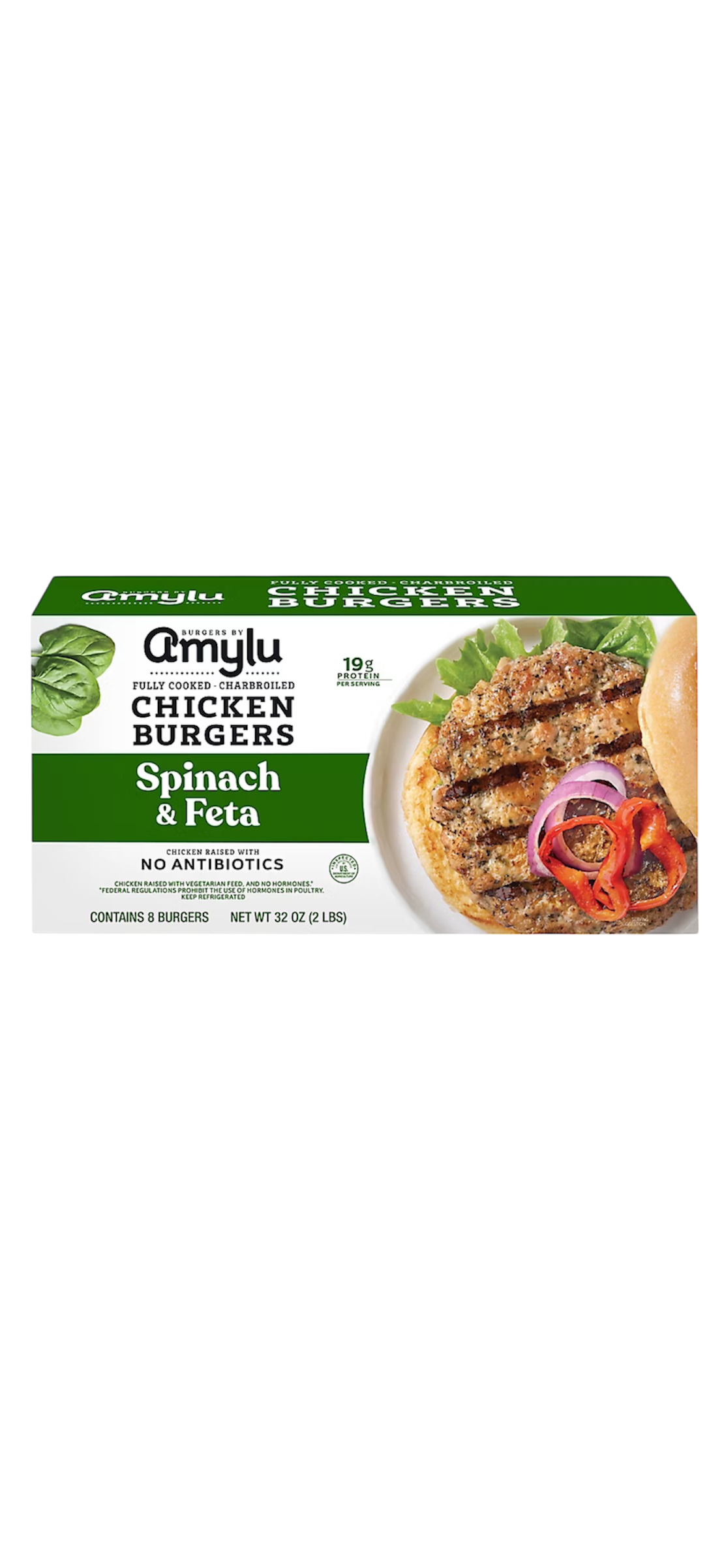 Amylu Spinach & Feta Chicken Burger, 2 lbs.