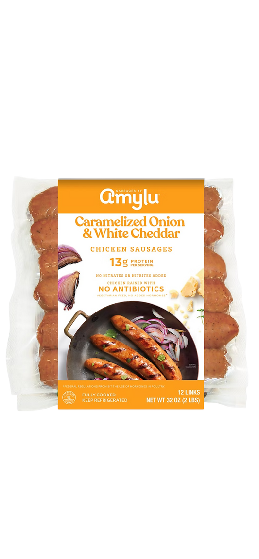 Amylu Foods Caramelized Onion & White Cheddar Chicken Sausage, 2 lbs.