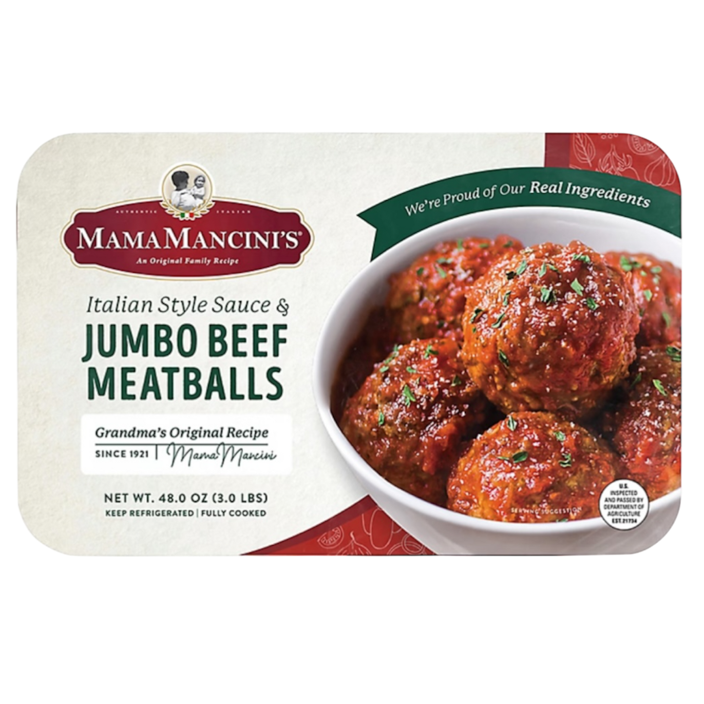 Mama Mancini Jumbo Beef Meatballs With Sauce, 3 lbs.