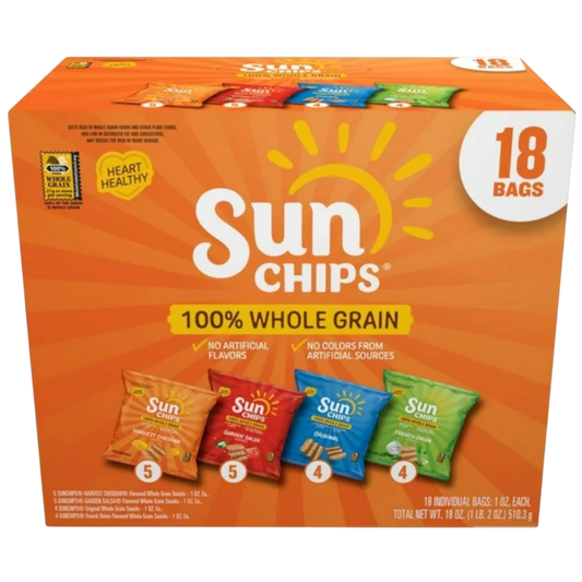 SunChips 100% Whole Grain Snacks, 4 Flavor Variety Pack, 1 oz, 18 Count 1.2 LBS