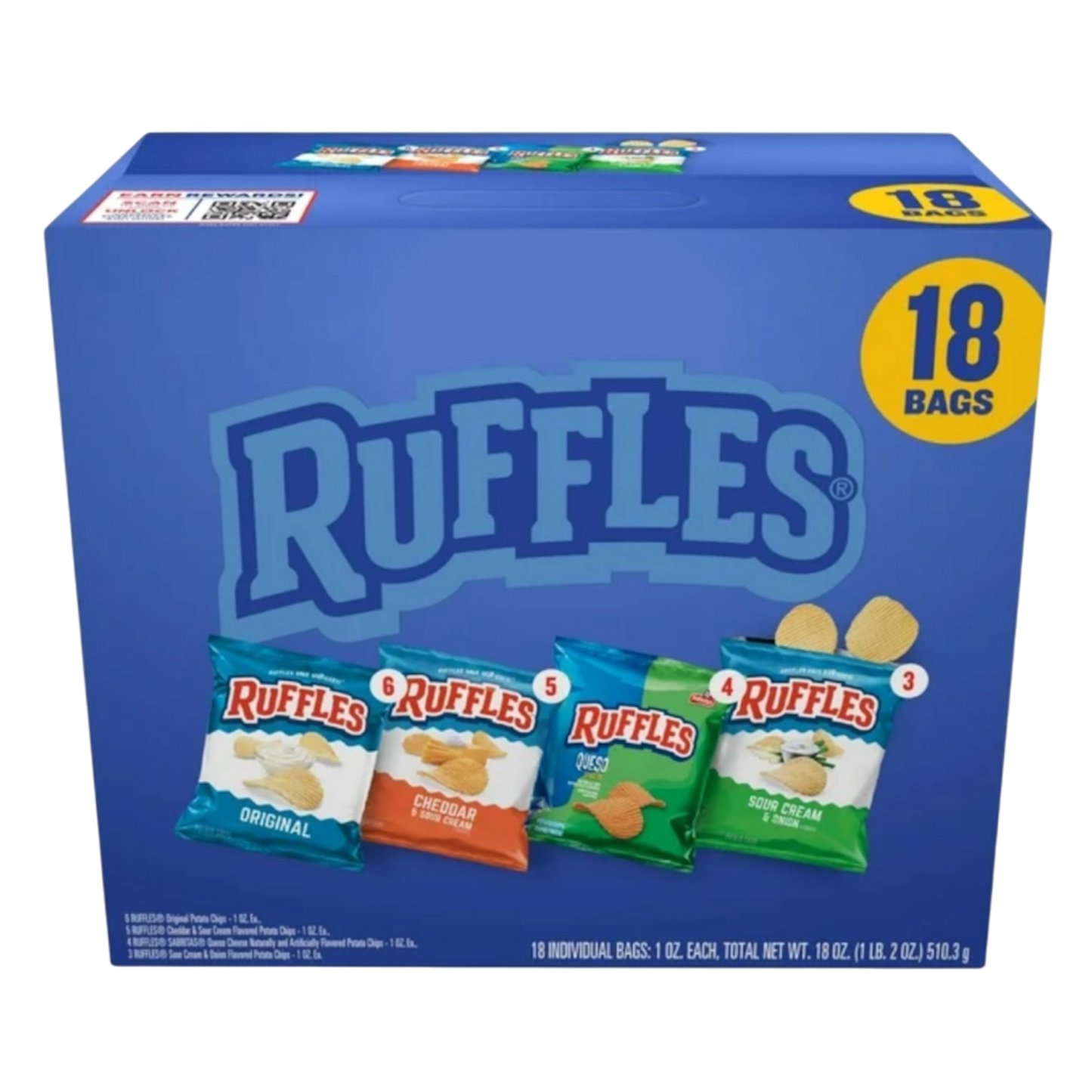 Ruffles Snacks Mix Potato Chips Variety pack, 1 oz, 18 Count 1.2 LBS