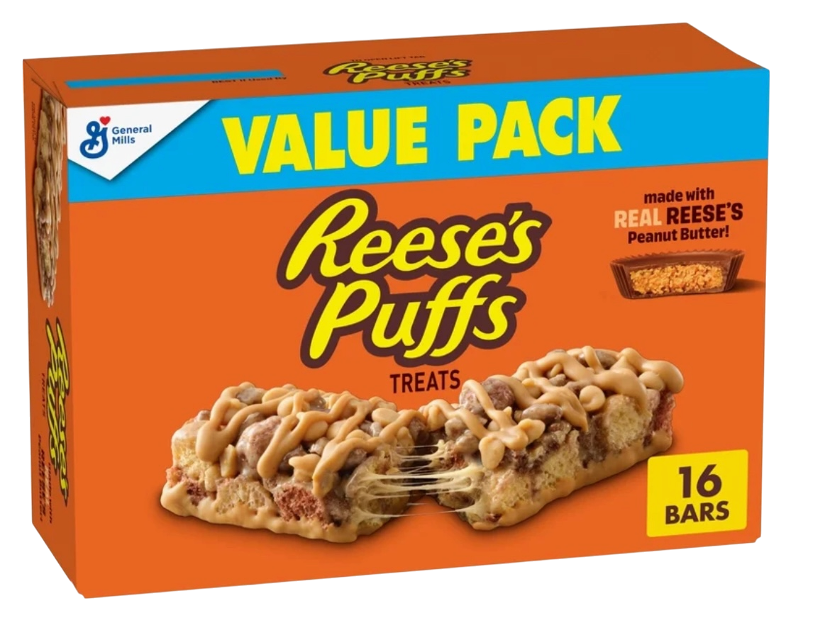 REESE'S Puffs Cereal Treat Bars, Peanut Butter and Cocoa, Value Pack, 16 Count, 13.6 oz