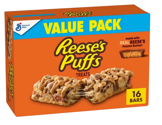 REESE'S Puffs Cereal Treat Bars, Peanut Butter and Cocoa, Value Pack, 16 Count, 13.6 oz