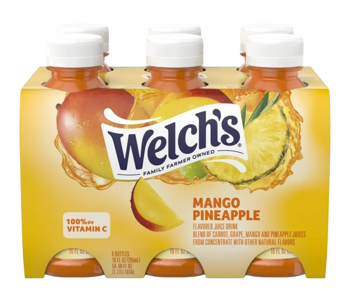 Welch's Mango Pineapple Juice Drink, 10 fl oz On-the-Go Bottle (Pack of 6) 4.8 LBS