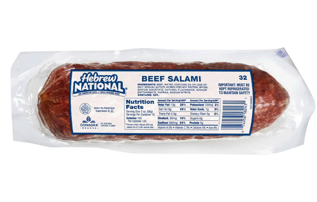 Hebrew National Beef Salami, 32 oz. KOSHER/NO PORK