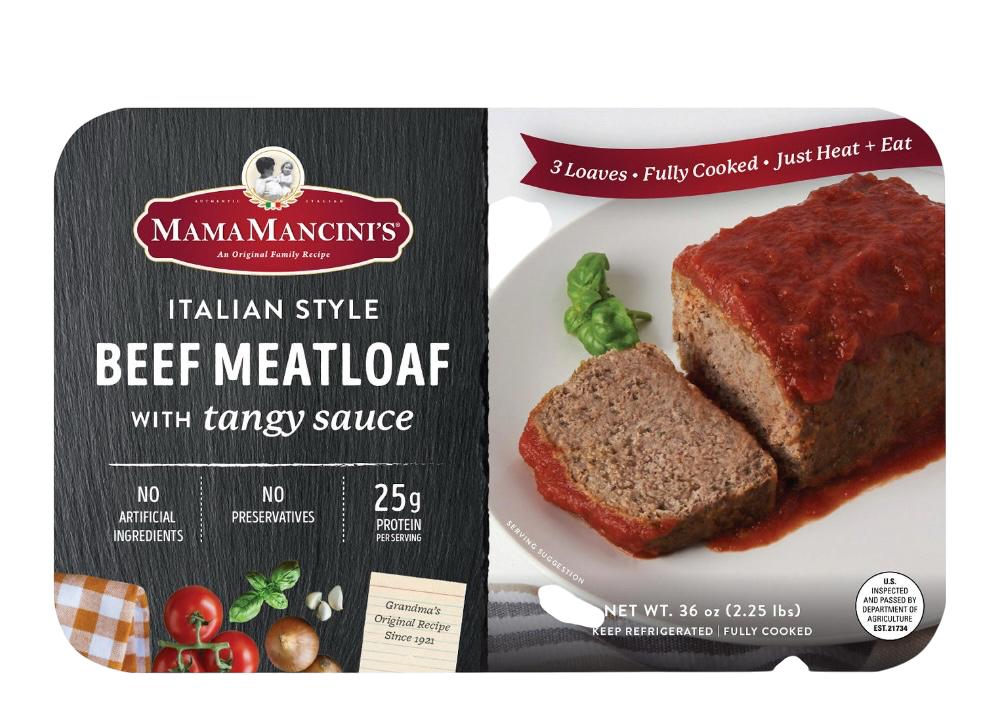 Mama Mancini's Italian Style Beef Meatloaf with Tangy Sauce, 25g Protein, Serves 6, 2.25 lbs.