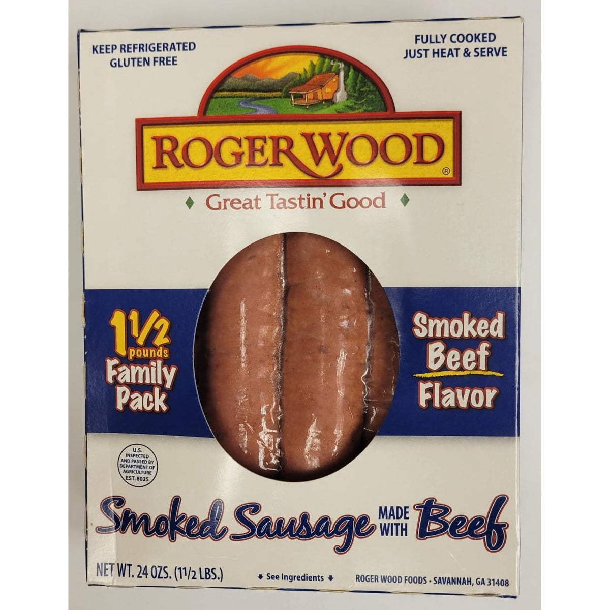 Roger Wood Beef Smoked Sausage (24 oz, Fully Cooked)