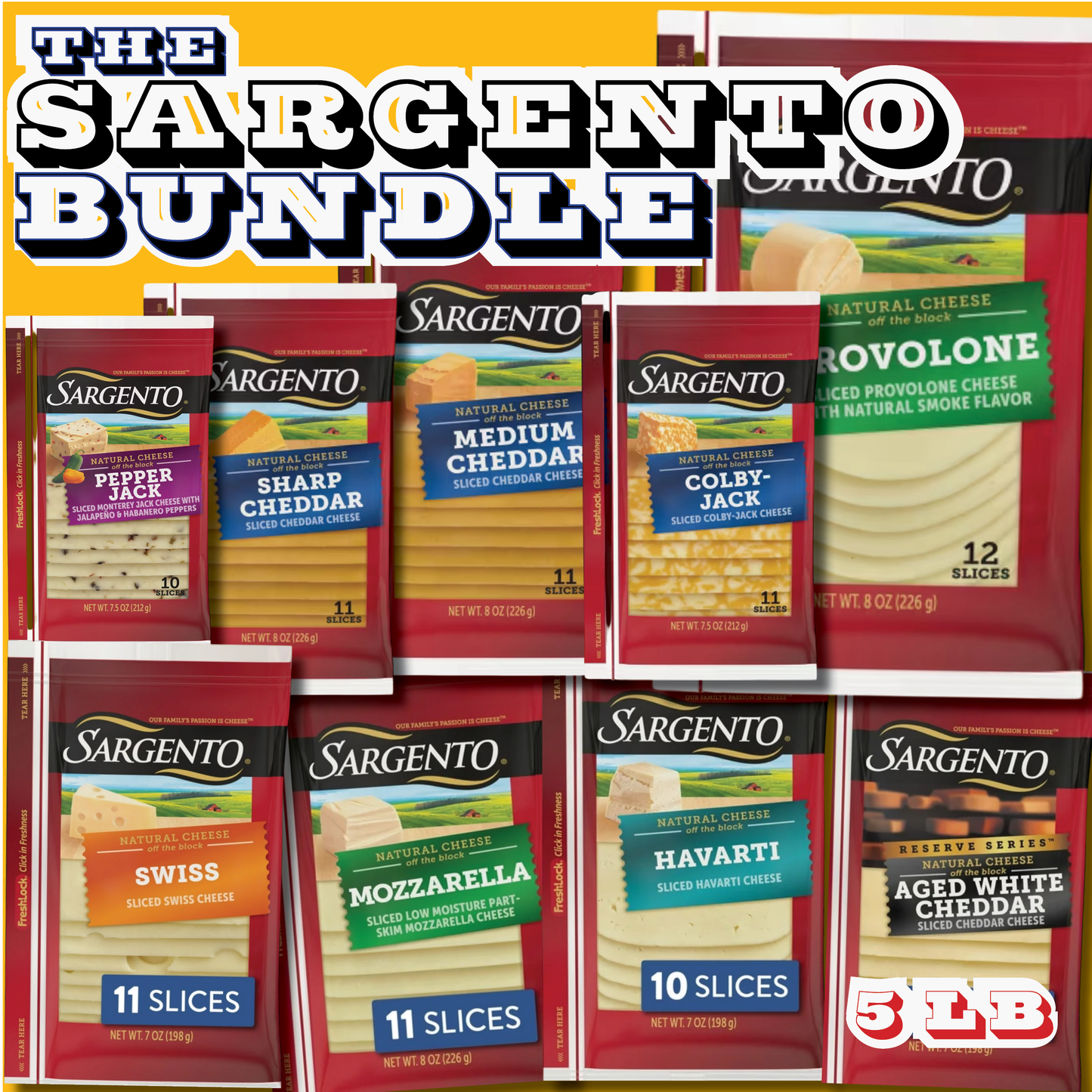 THE 9 PACK SARGENTO CHEESE BUNDLE 5.5 LBS