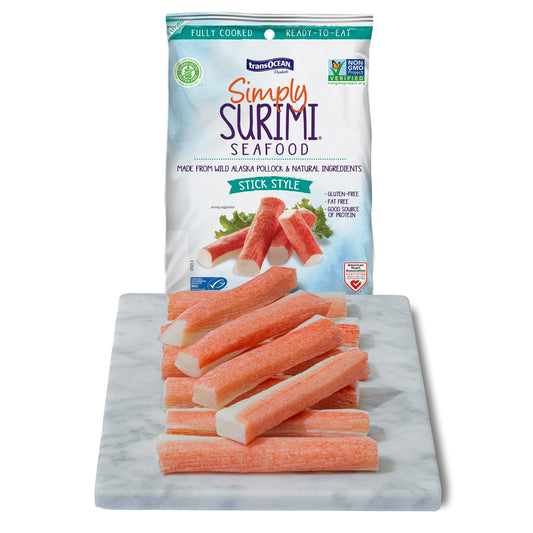 TransOcean Simply Surimi Imitation Crab, Stick Style, 12 oz Plastic Bag, Gluten-Free, Fully Cooked