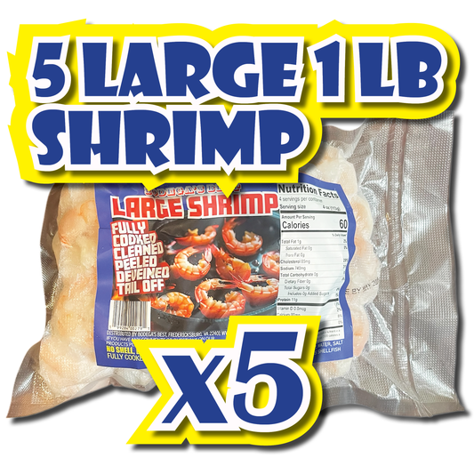 BODEGA'S BEST 5 PACK LARGE NO SHELL, DEVEINED, NO TAIL SHRIMP BUNDLE  5 LBS